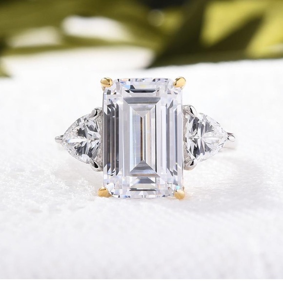 Emerald Cut Three Stone Engagement Ring - Picture 3 of 7